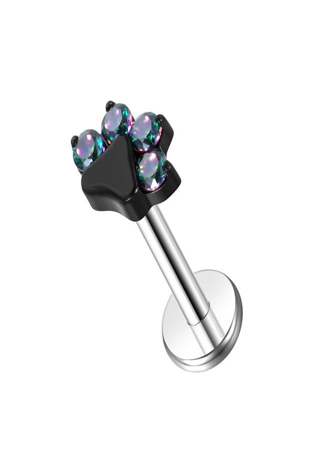 TOMIDES 16G 18G Flat back Earring Stud ASTM F136 Titanium 6mm 8mm Push In Fit Threadless Dainty Cartilage Piercing Jewelry for Women for Tragus Helix Conch Lobe Lip (1 pcs black paw) - Image 1